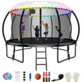 12FT Trampoline with Basketball Hoop, Enclosure Net, Sprinkler, Light, Socks, Ladder W32482