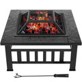 32 Square Metal Fire Pit with Cover and Poker, Black O277