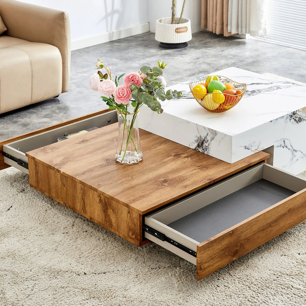 Modern Coffee Table with 2 Drawers White Finish A37413