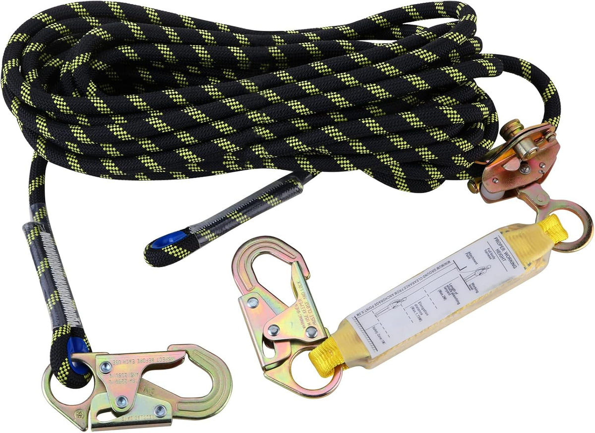 Rope Assembly 25 ft with Rope Grab Snap Hooks Shock Absorber CE Standard W1929
