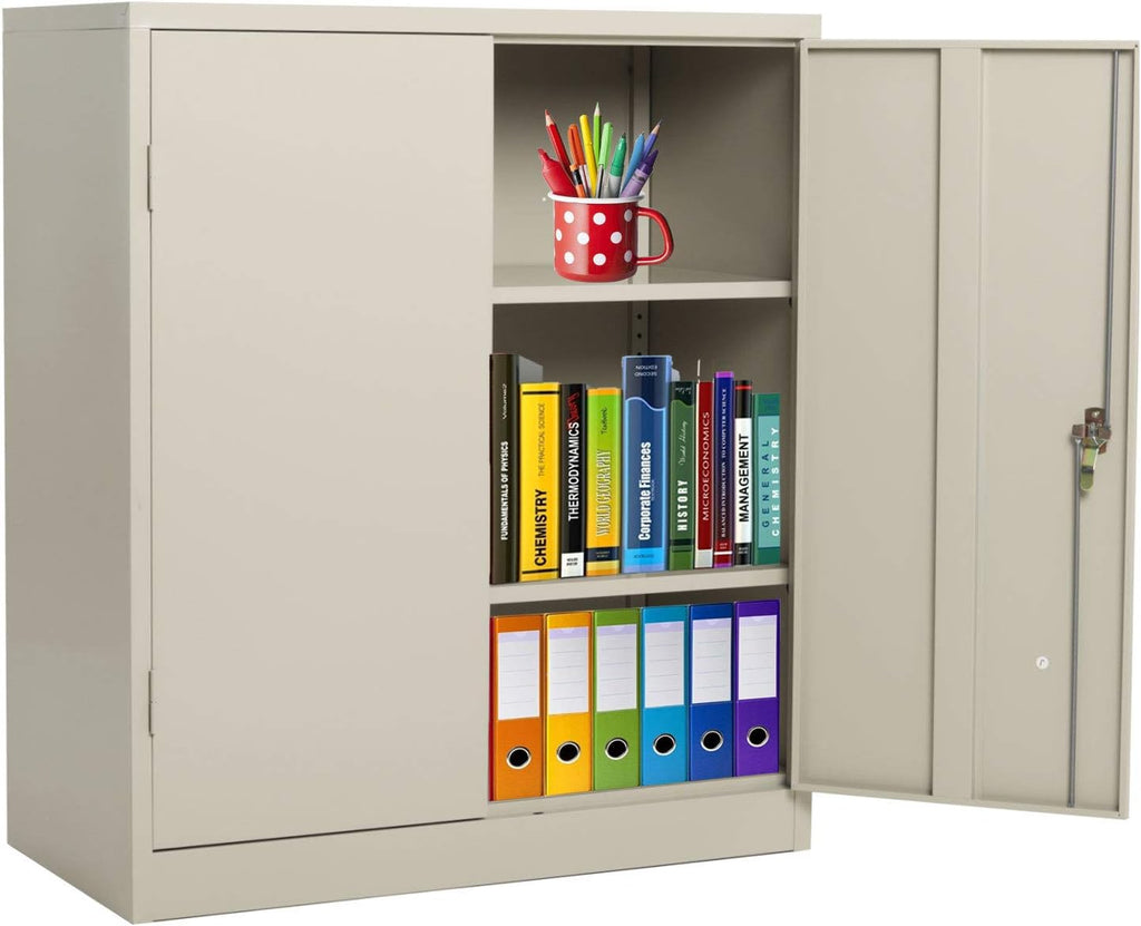 Grey Metal Storage Cabinet with Locking Doors and 2 Adjustable Shelves A440107