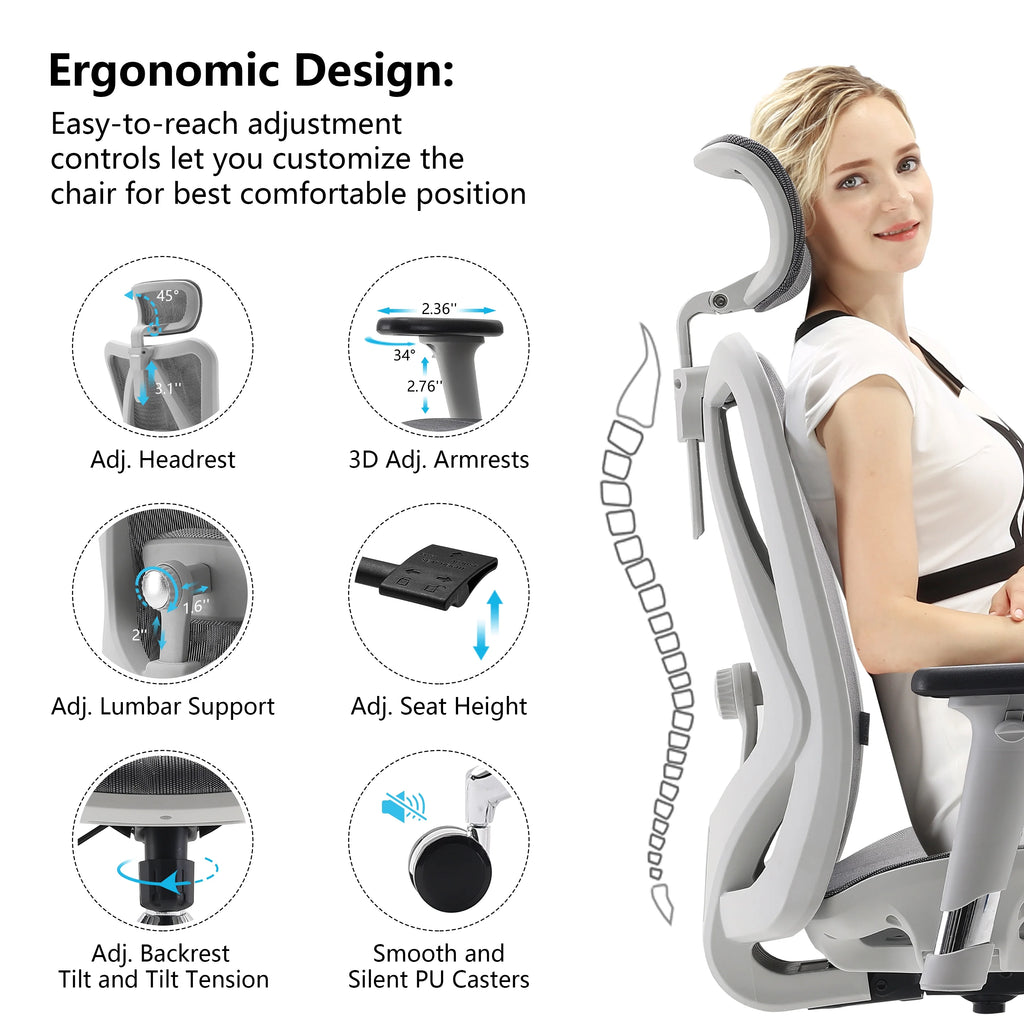Black Ergonomic Mesh Office Chair with Headrest and Lumbar Support T912