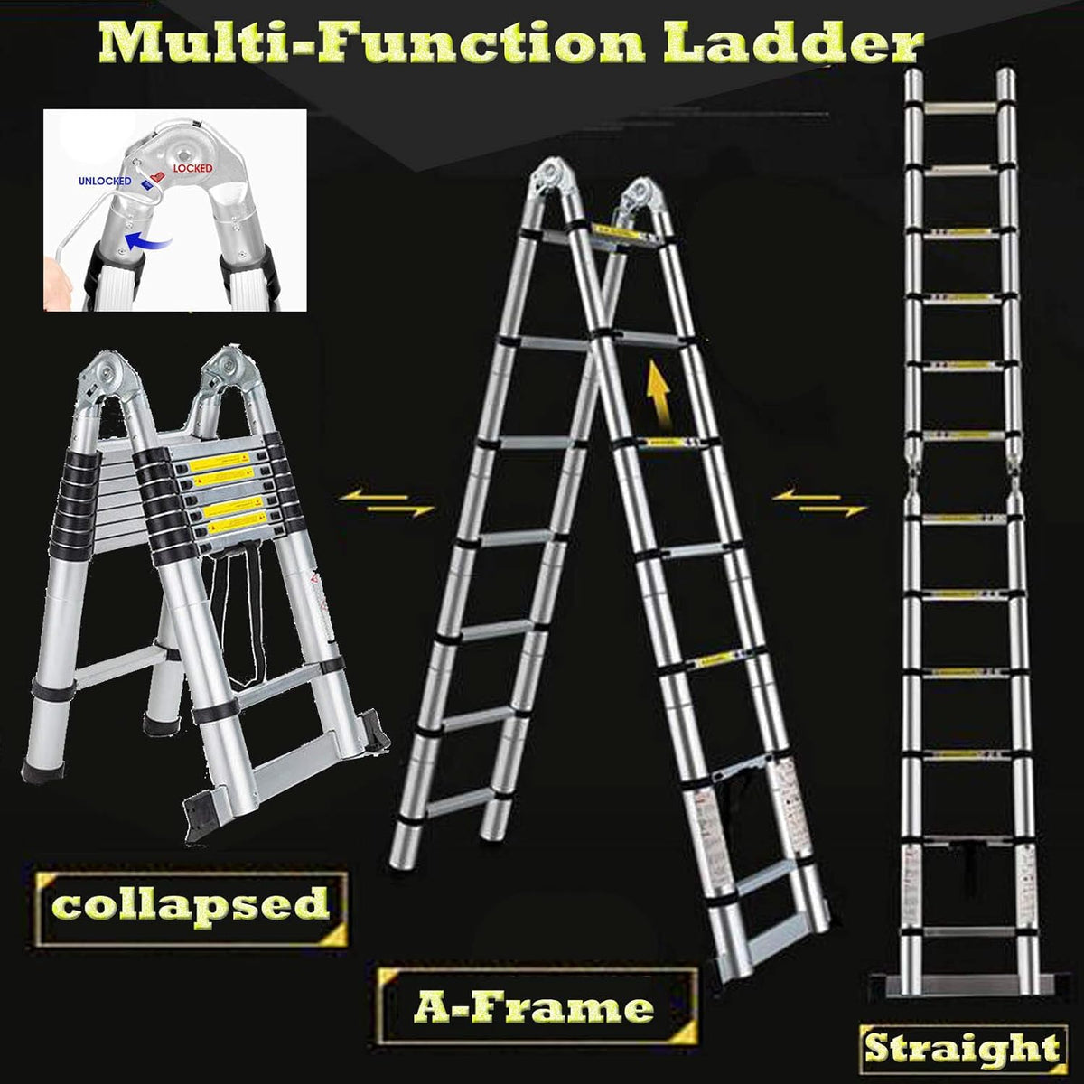 16.5FT Aluminum Telescoping Extension Ladder 330lbs Max Capacity A-Frame Folding K2137