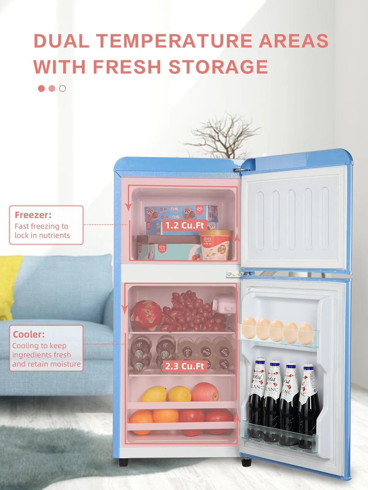 Blue 3.5 Cu.ft Mini Fridge with Freezer N470