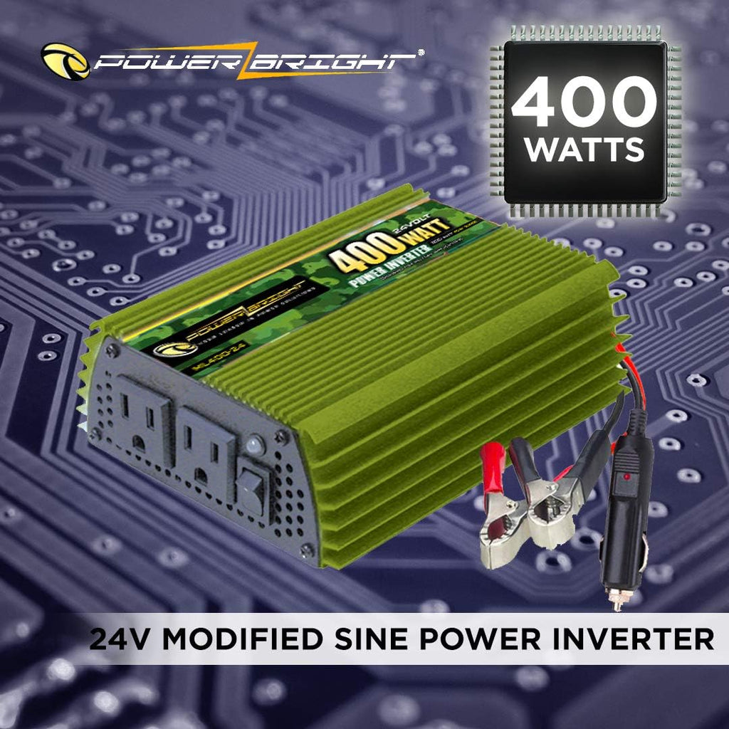 400 Watt 24V Power Inverter, Dual 110V AC Outlets, Modified Sine Wave, Pack of 2 X364