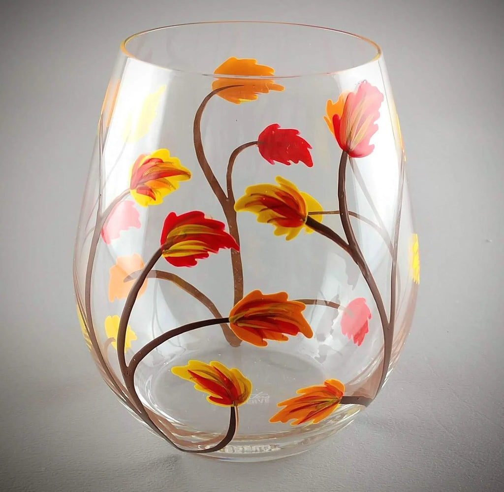 Stemless Hand Painted Wine Glass 18 Ounce D519266