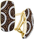 Chocolate and White Diamond Cluster Hoop Earrings 14k Yellow Gold Over 925 Sterling Silver N634