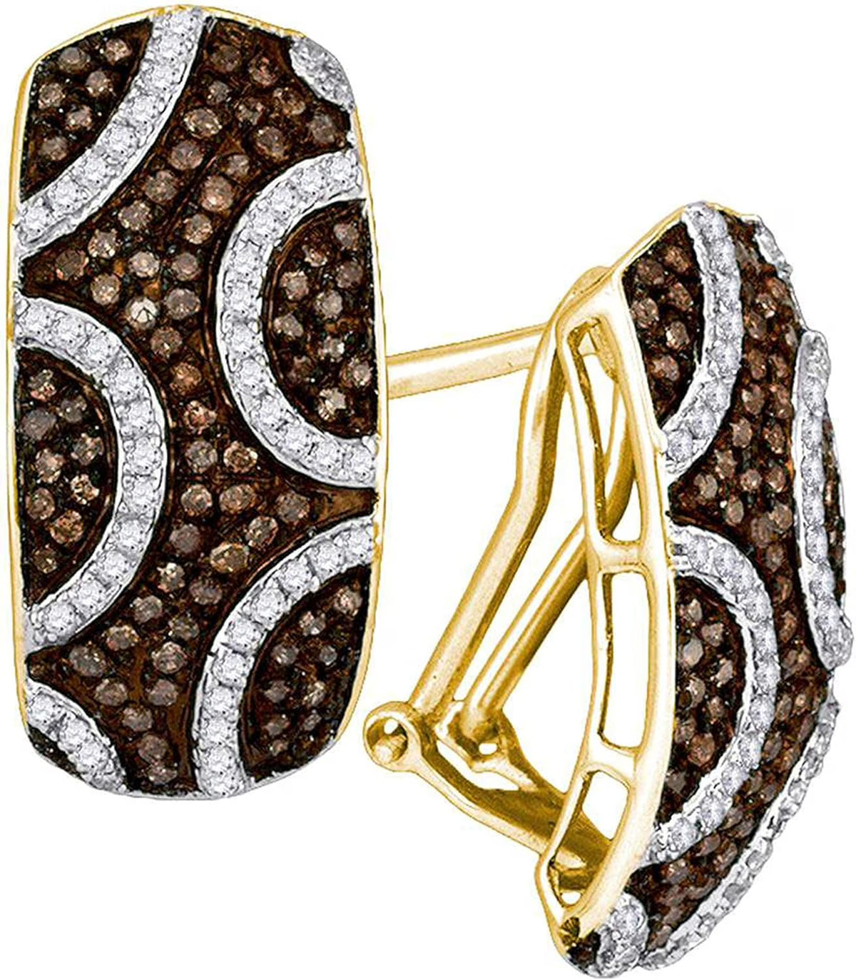 Chocolate and White Diamond Cluster Hoop Earrings 14k Yellow Gold Over 925 Sterling Silver N634