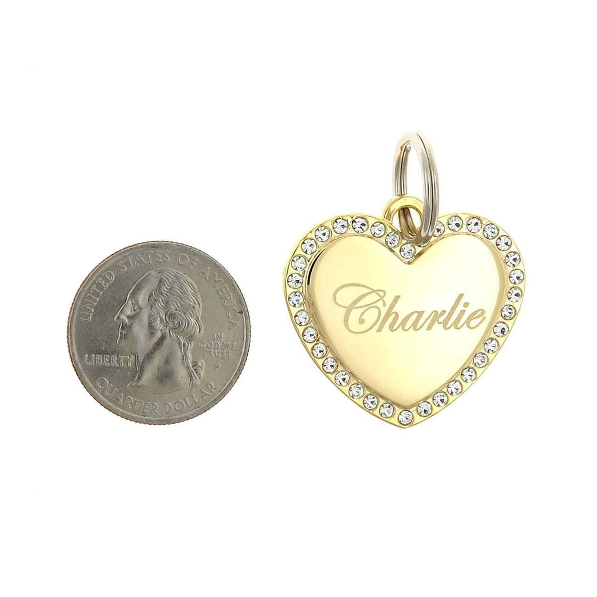 Custom Engraved Gold-Plated Heart Rhinestones Pet ID Tag C6597