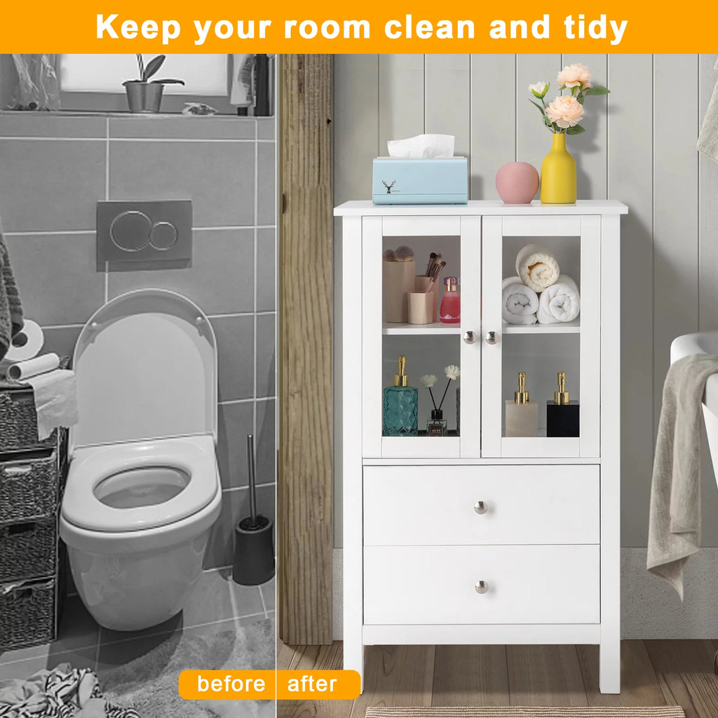 White Free Standing Bathroom Cabinet with Drawer and Shelf Z9640
