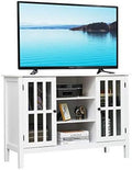 White Modern TV Stand up to 50 Inch with 2 Cabinets and 3 Open Shelves X123620