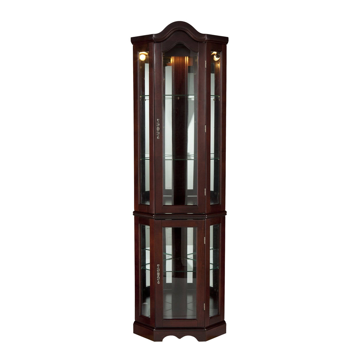 Mahogany Lighted Corner Curio Cabinet M820