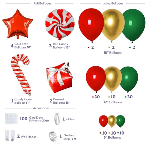 Red and Green Christmas Balloon Arch Kit with Candy Cane and Star Foil Balloons D84144