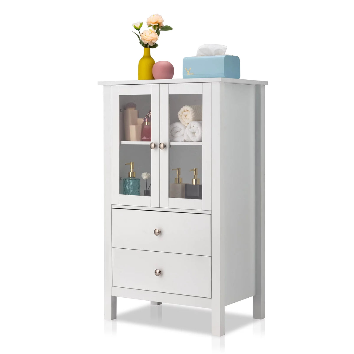 White Free Standing Bathroom Cabinet with Drawer and Shelf Z9640