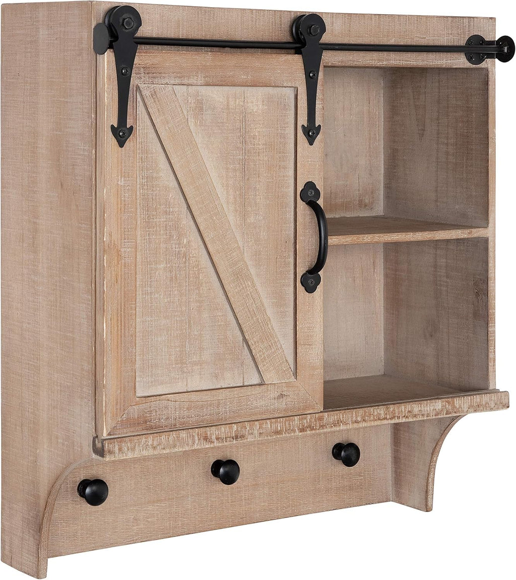 White Farmhouse Cabinet Wall Organizer with Sliding Barn Door and 3 Knobs X309